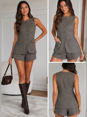 Amanda Uprichard NWT Serena Romper Current Sold Out Herringbone Tweed